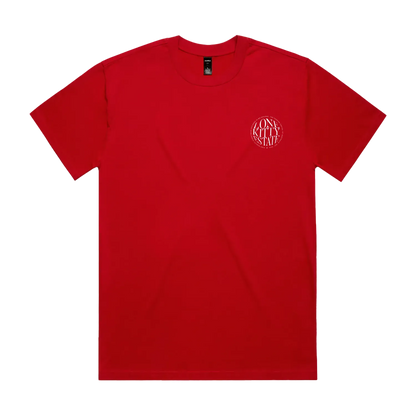 Red front flat lay